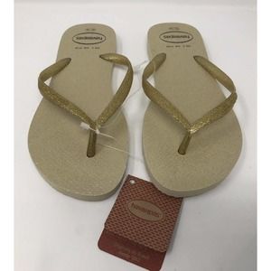 Havaianas Womens Flip Flops Slim Sand Grey Light Metallic Sparkle Size US 6 NWT